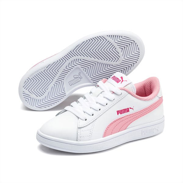 PUMA Smash v2 Little Kids' Shoes, Puma White-Peony-BRIGHT ROSE, extralarge