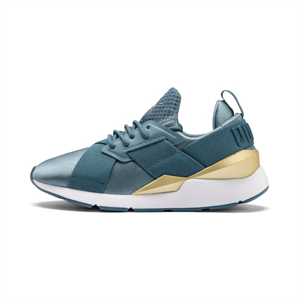 En Pointe Muse Satin Women's Sneakers, Bluestone, extralarge