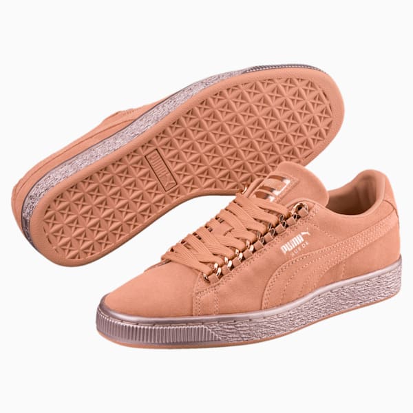 Suede Classic X-Chain Sneakers JR, Dusty Coral-Rose Gold, extralarge