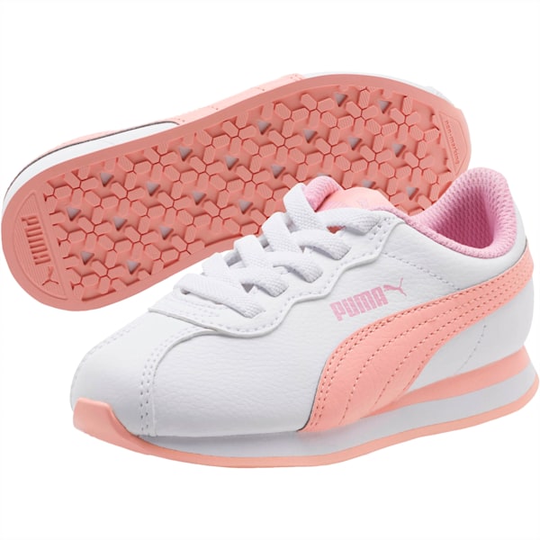 Turin II Little Kids' Shoes, Puma White-Peach Bud-Pale Pink, extralarge