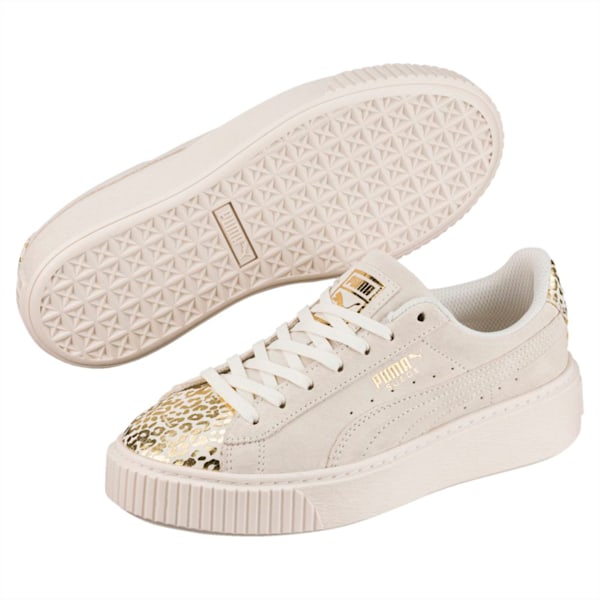 Suede Platform AthLuxe Girls' Shoes, Whisper White-Puma Team Gold, extralarge-IND