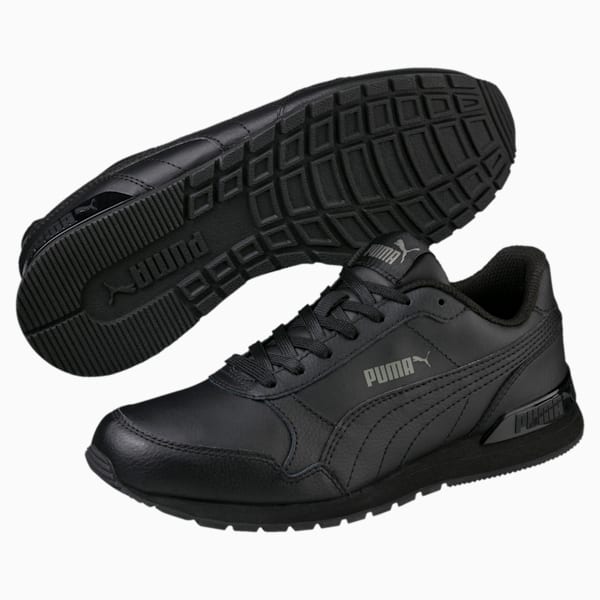 ST Runner v2 Leather Sneakers JR, Puma Black-Dark Shadow