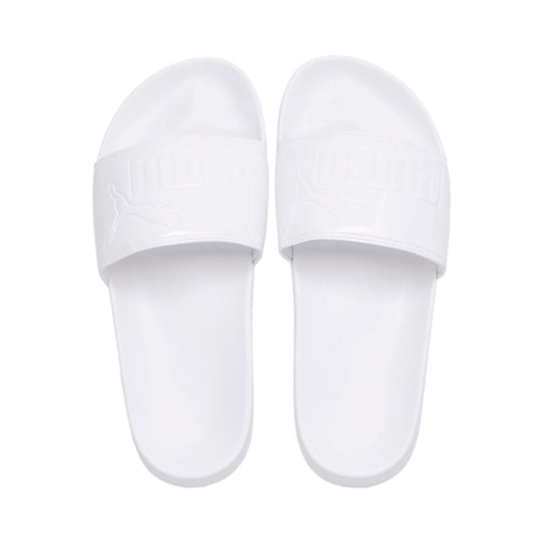 Women's Leadcat Patent Slide Sandals, Puma White-Puma White, extralarge-IND