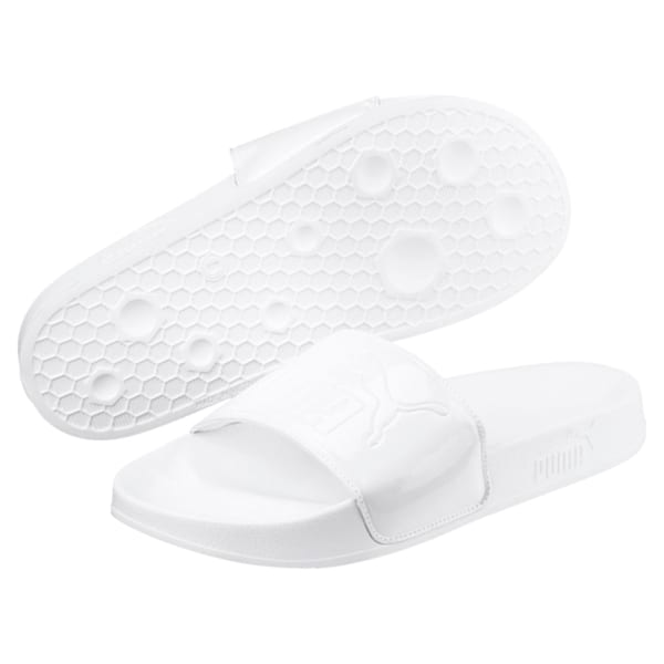 Women's Leadcat Patent Slide Sandals, Puma White-Puma White, extralarge-IND