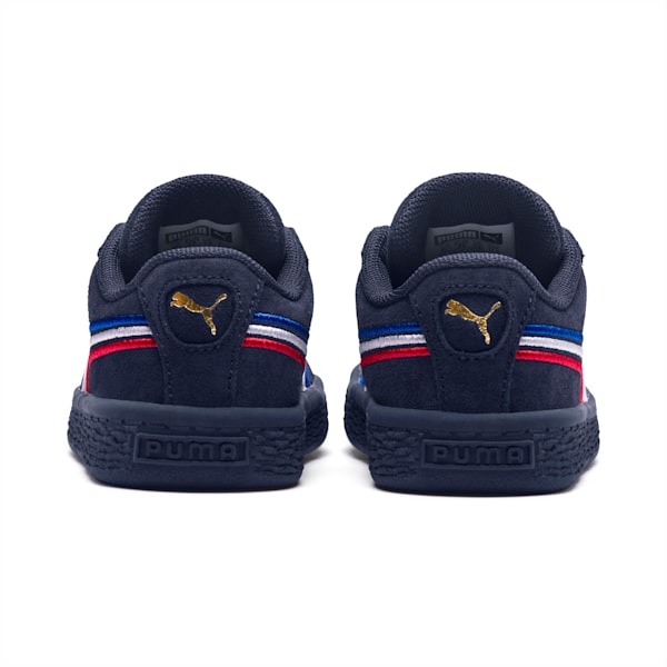 Suede Classic Multicolor Embroidery Little Kid's Shoes, Peacoat-Puma White-Ribbon Red-Strong Blue, extralarge