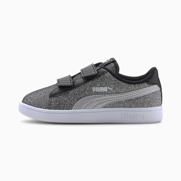 キッズ ガールズ プーマ スマッシュ V2 グリッツグラム V PS スニーカー 17-21cm, Puma Black-Puma Silver-Puma White, extralarge-JPN