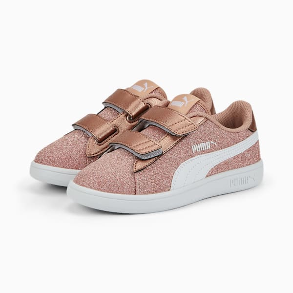 PUMA Smash v2 Glitz Glam Little Kids' Shoes, Rose Gold-Puma White, extralarge