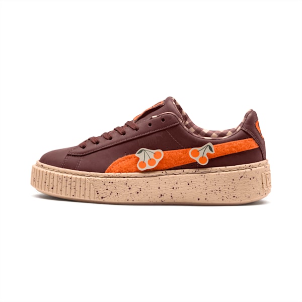 PUMA X TINYCOTTONS Basket Platform Sneakers JR, Bitter Chocolate-Mandarin Orange-Appleblossom, extralarge