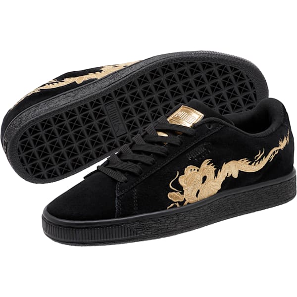 Suede Dragon Sneakers JR, Puma Black-Metallic Gold, extralarge