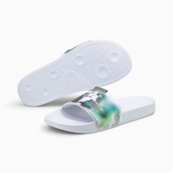 Mercedes-AMG Petronas F1 Leadcat Men's Graphic Slides, Puma White-Spectra Green, extralarge