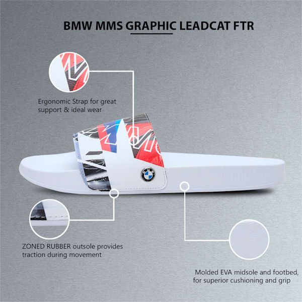 BMW M Motorsport Leadcat Unisex Graphic Slides, Puma White-Puma White-High Risk Red, extralarge-IND