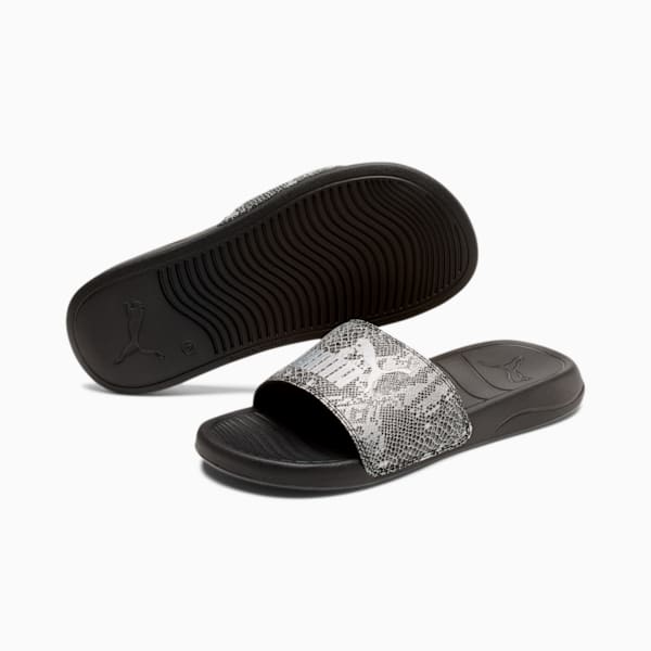 Popcat 20 Reptile Women's Slides, Puma Black-Metallic Silver-Gray Violet, extralarge