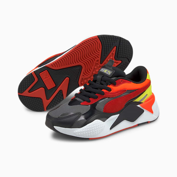 Tenis RS-X³ Neon Flame para Jóvenes, Puma Black-High Risk Red, extralarge