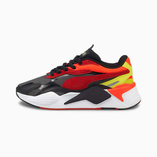 Tenis RS-X³ Neon Flame para Jóvenes, Puma Black-High Risk Red, extralarge