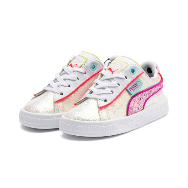 PUMA x SOPHIA WEBSTER Basket Little Kids' Shoes, Puma White-Pale Pink, extralarge