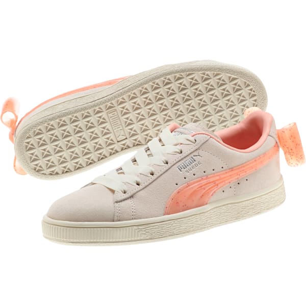 Suede Jelly Bow Sneakers JR, Whisper White-Peach Bud-Puma Silver, extralarge