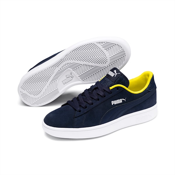 PUMA Smash v2 Denim Sneakers JR, Peacoat-Puma White-Blazing Yellow, extralarge