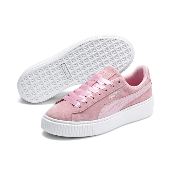 Suede Platform Galaxy Women's Sneakers, Pale Pink-Puma Silver, extralarge