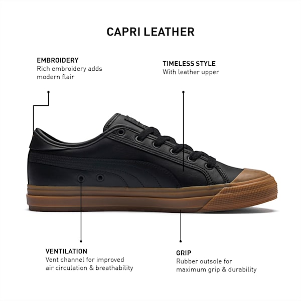 Capri Leather Shoes, Puma Black-Gum-Gum