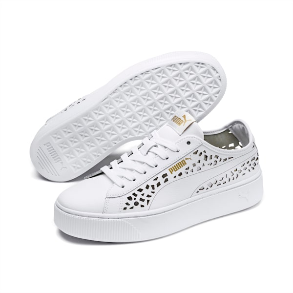 PUMA Vikky Stacked Laser Cut Women’s Sneakers, Puma White-Puma White, extralarge