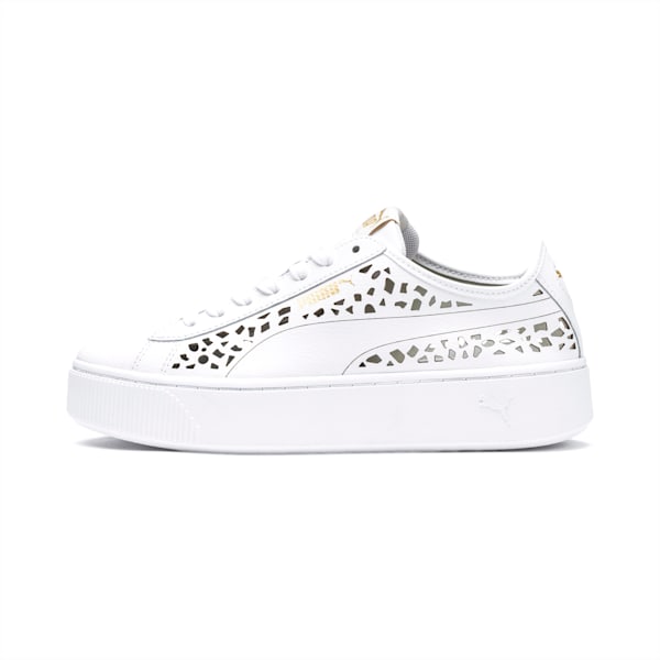 PUMA Vikky Stacked Laser Cut Women’s Sneakers, Puma White-Puma White, extralarge