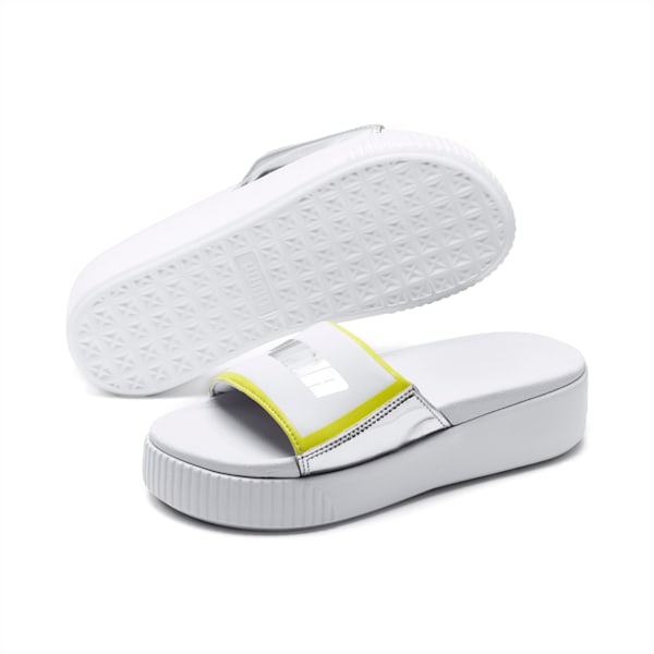 Platform Trailblazer Metallic Women’s Slides, Puma White-Puma Silver, extralarge