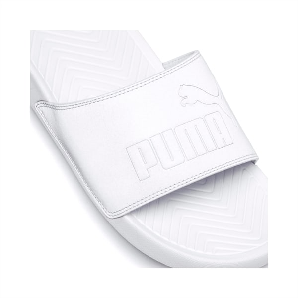 Popcat Reflective Slides, Puma Silver-Puma White, extralarge