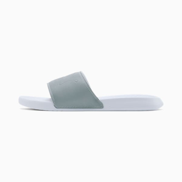 Popcat Reflective Slides, Puma Silver-Puma White, extralarge