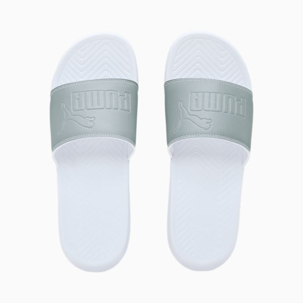 Popcat Reflective Slides, Puma Silver-Puma White, extralarge