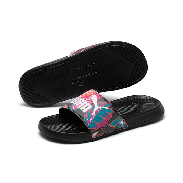 Popcat Flower Power Women’s Slides, Puma Black-Puma White, extralarge