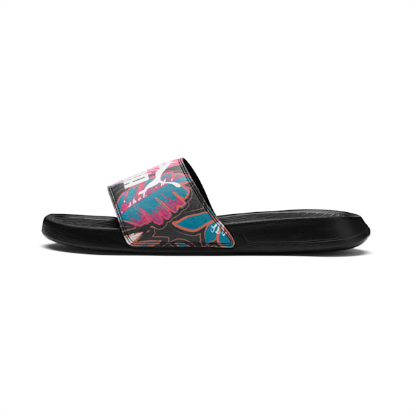 Popcat Flower Power Women’s Slides, Puma Black-Puma White, extralarge