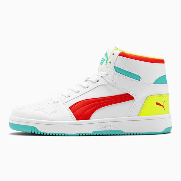 Puma White-High Risk Red-Blue Turquoise-Yellow Alert