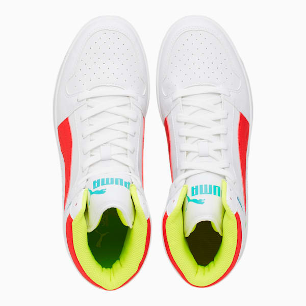 PUMA Rebound LayUp Sneakers, Puma White-High Risk Red-Blue Turquoise-Yellow Alert