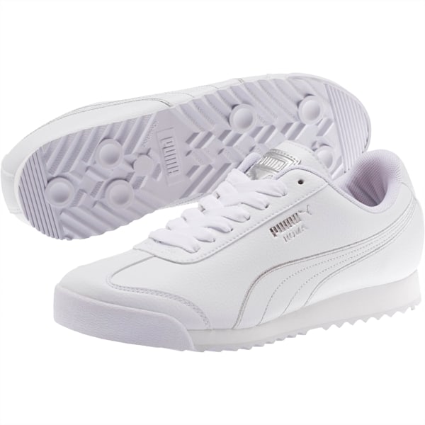 Roma Metallic Stitch Women’s Sneakers, Puma White-Puma Silver, extralarge