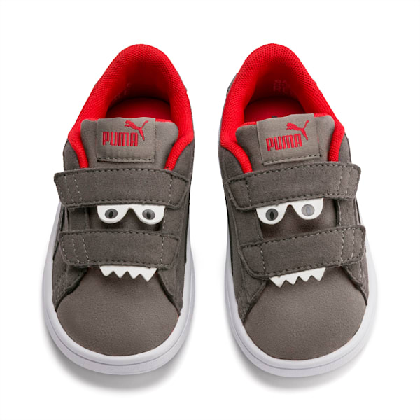 PUMA Smash v2 Monster Little Kids' Shoes, Asphalt-Charcoal Gray-High Risk Red-Puma White, extralarge