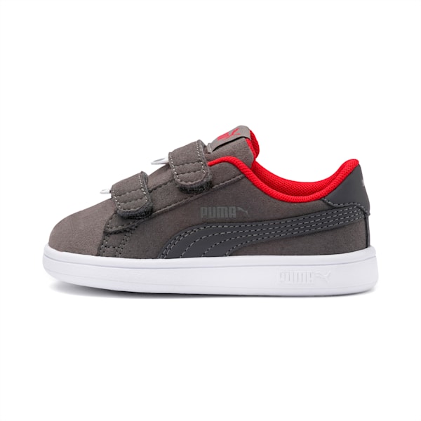 PUMA Smash v2 Monster Little Kids' Shoes, Asphalt-Charcoal Gray-High Risk Red-Puma White, extralarge