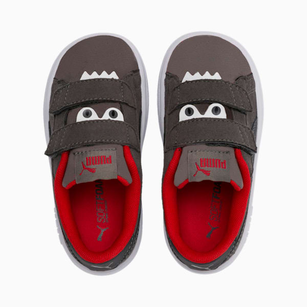 PUMA Smash v2 Monster Little Kids' Shoes, Asphalt-Charcoal Gray-High Risk Red-Puma White, extralarge