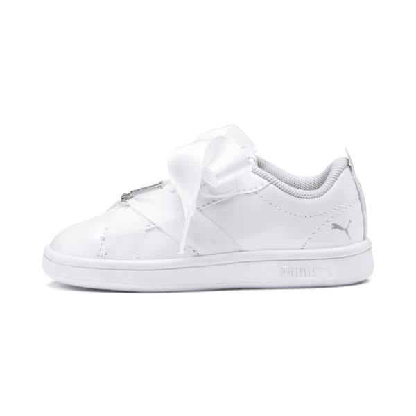 PUMA Smash v2 Patent Buckle AC Toddler Shoes, Puma White-Puma Silver, extralarge