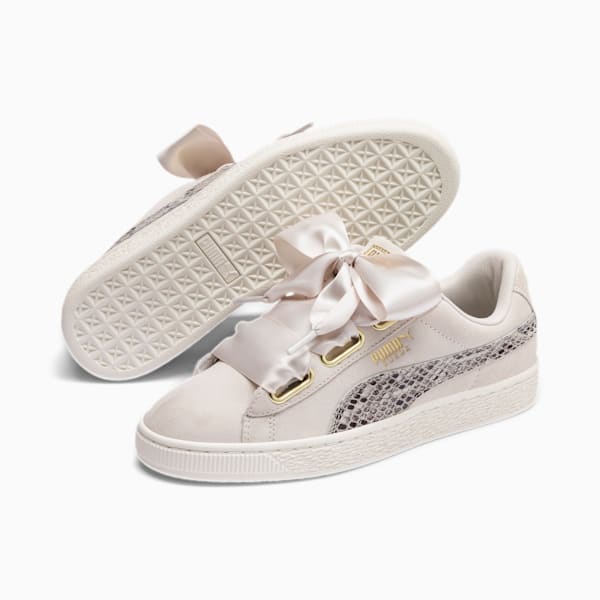 Suede Heart Snake Lux Women's Sneakers, Pastel Parchment-Puma Team Gold, extralarge