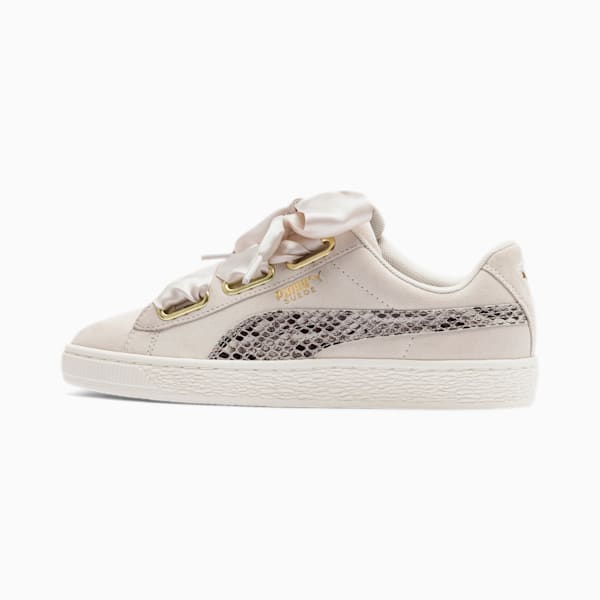 Suede Heart Snake Lux Women's Sneakers, Pastel Parchment-PTeam Gold, extralarge