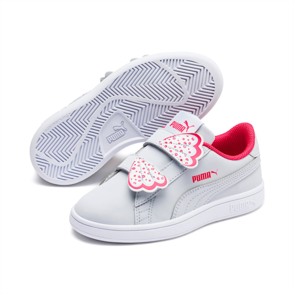 Puma Smash v2 Butterfly Little Kids' Shoes, Heather-Nrgy Rose-Puma White, extralarge