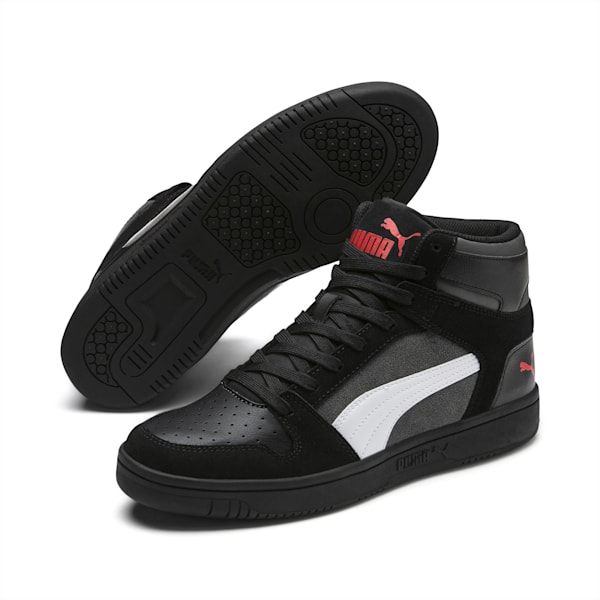 PUMA Rebound LayUp Suede Men's Sneakers, Puma Black-CASTLEROCK-Puma White-High Risk Red, extralarge