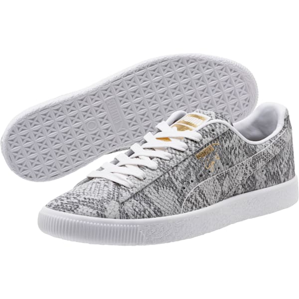 Clyde Reptile Women’s Sneakers, Puma White-Puma Black-Metallic Gold, extralarge