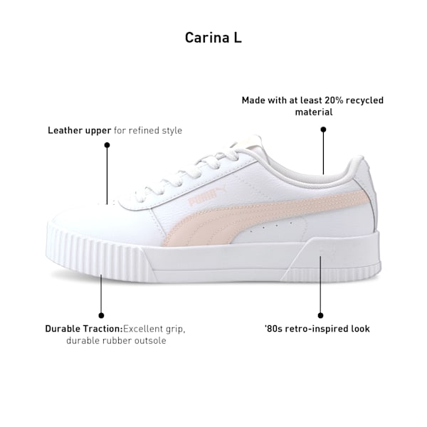 Carina Leather SoftFoam Women's Sneakers, Puma White-Rosewater-Rosewater, extralarge-IND