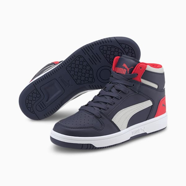 Rebound Lay-Up SL Kid's Shoes, Peacoat-Gray Violet-High Risk Red-Puma White, extralarge-IND