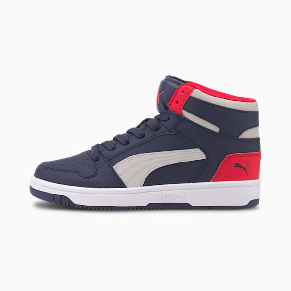Rebound Lay-Up SL Kid's Shoes, Peacoat-Gray Violet-High Risk Red-Puma White, extralarge-IND