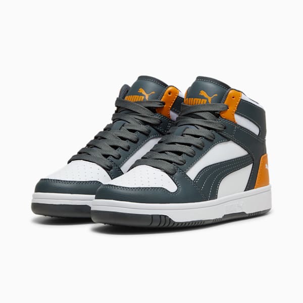 PUMA Rebound LayUp Mid Sneakers Big Kids, Mineral Gray-PUMA White-Ginger Tea, extralarge