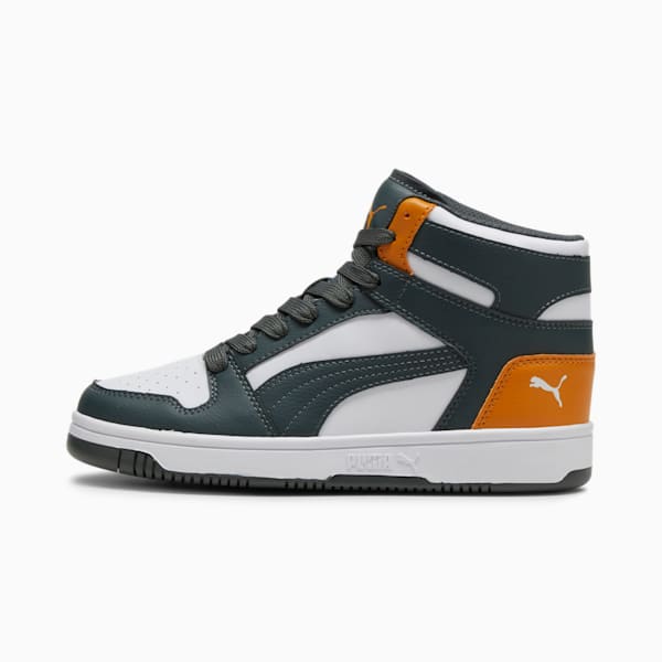 PUMA Rebound LayUp Mid Sneakers Big Kids, Mineral Gray-PUMA White-Ginger Tea, extralarge