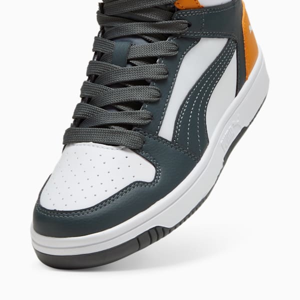 PUMA Rebound LayUp Mid Sneakers Big Kids, Mineral Gray-PUMA White-Ginger Tea, extralarge