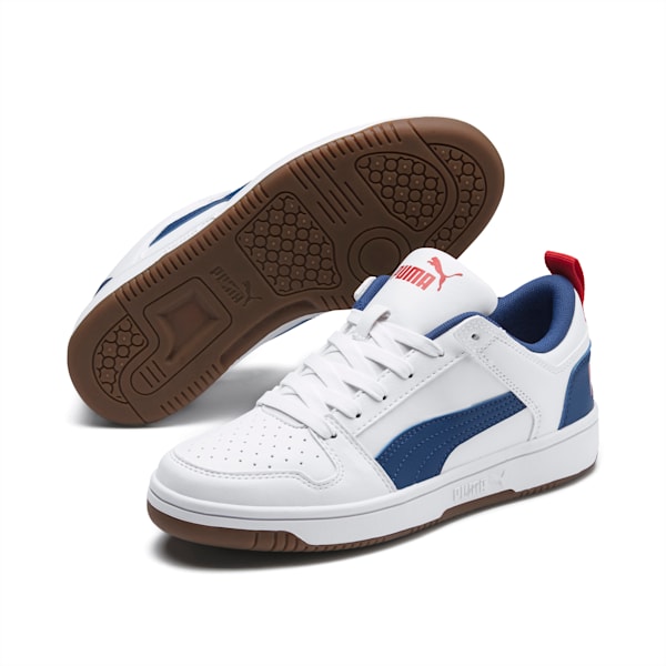 PUMA Rebound LayUp Lo Sneakers Big Kids, Puma White-Galaxy Blue-High Risk Red, extralarge